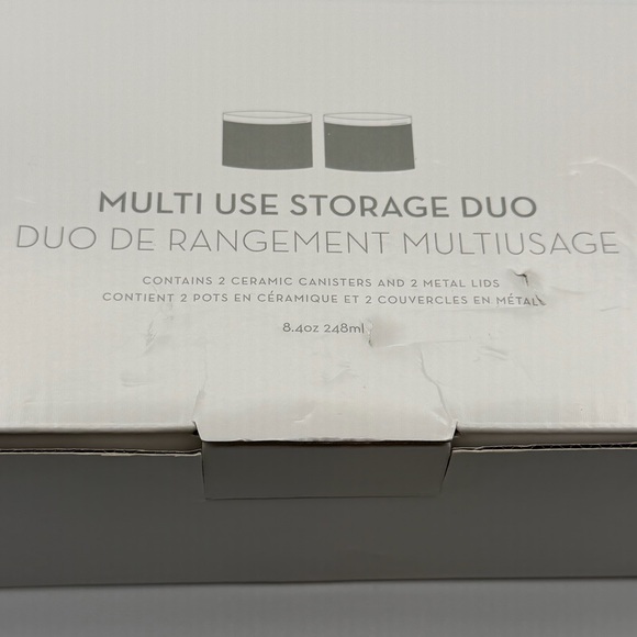 Z Gallerie Multi Use Storage Duo Set of 2 Ceramic Canisters Gold Metal Lids - Picture 14 of 14